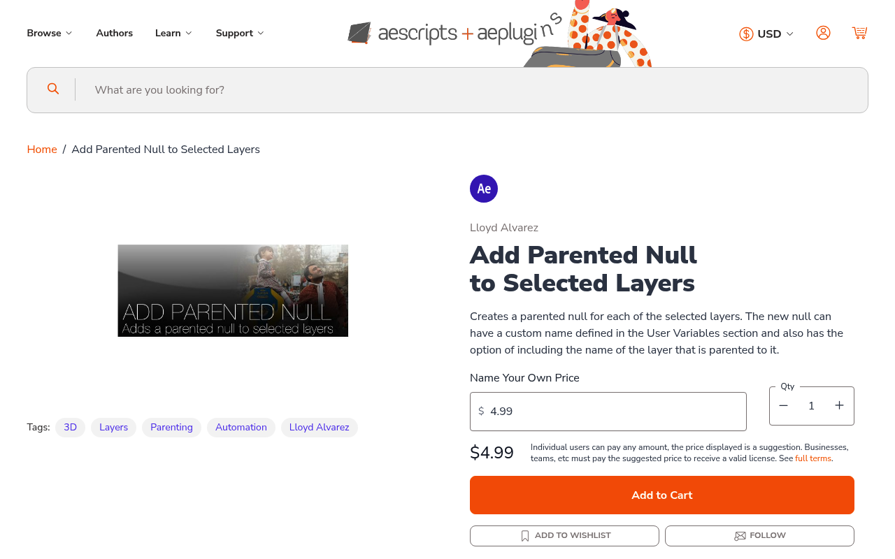 Add Parented Null to Selected Layers screenshot