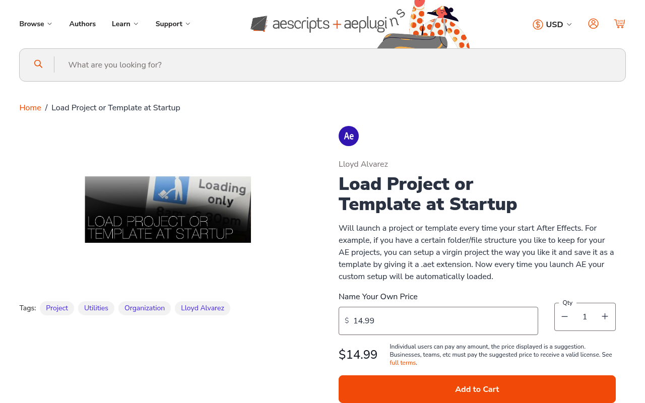 Load Project or Template at Startup screenshot